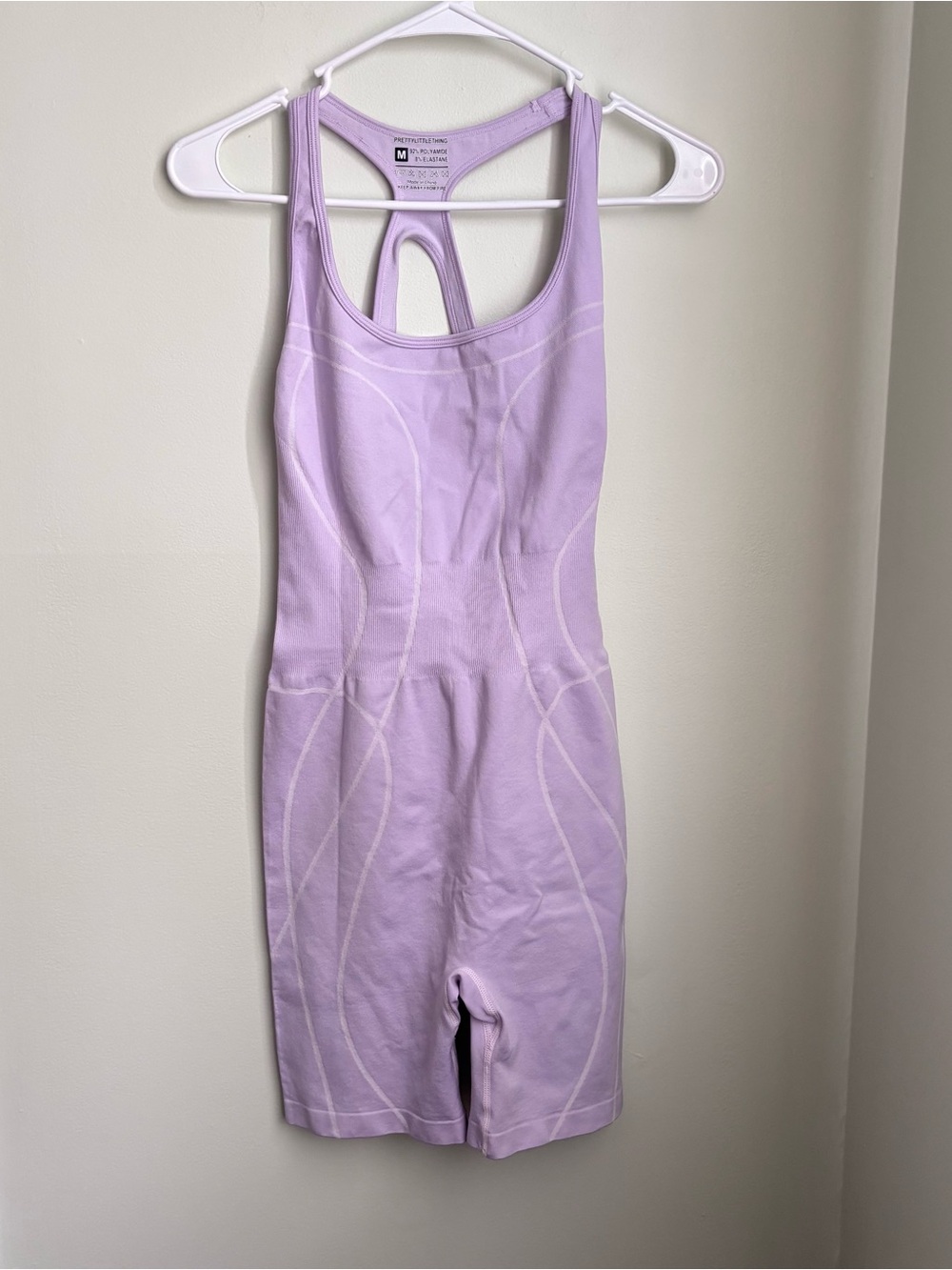 Women’s prettylittlething plt one piece activewear lavender lilac size M euc